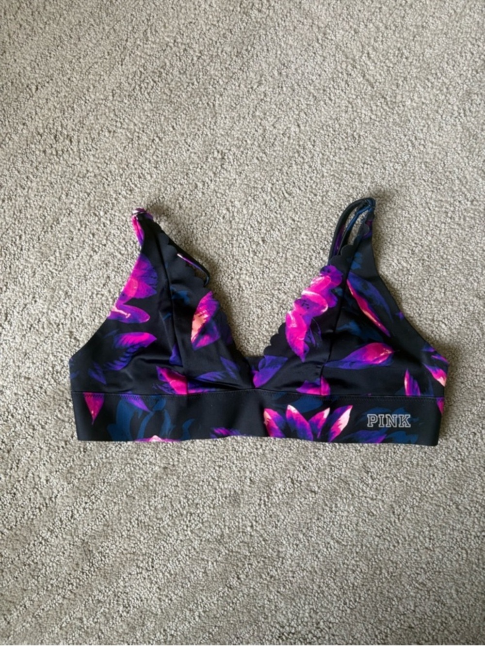 PINK Victoria's Secret Black Bralette with Pink & Purple Floral Print